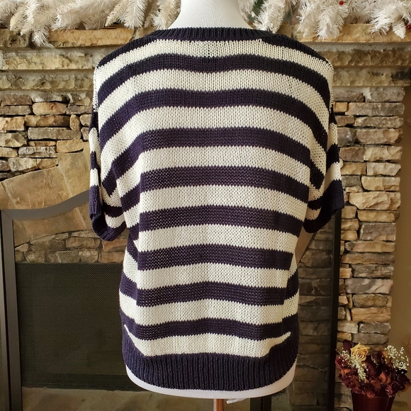 H&M Short Sleeve Sweater Navy-white - Picture 4 of 5